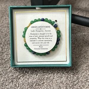 Shivam Green Aventurine Gemstone Beaded Bracelet Brass Boho Luck Prosperity